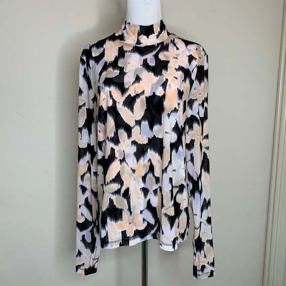 CAbi Tops - cabi Black Peach Mesh Top Abstract Floral Sz Large